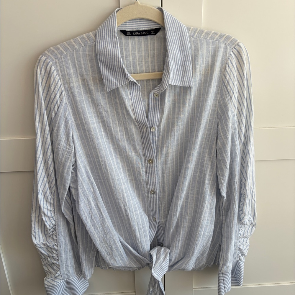 Zara Puff Sleeve Striped Button Down